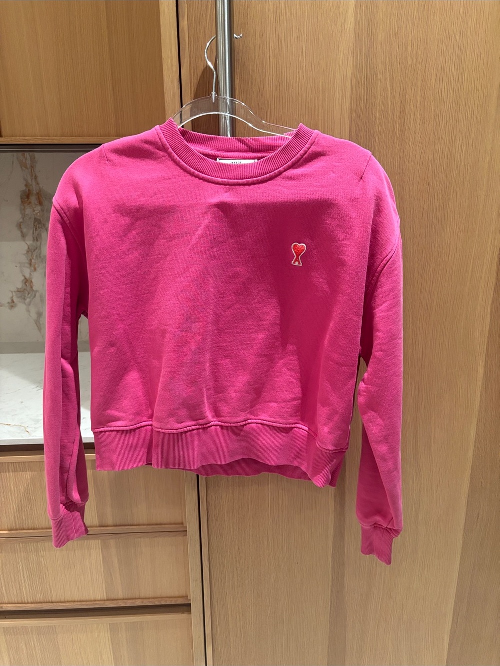 Ami Hot Pink Crewneck Sweatshirt with Heart Motif